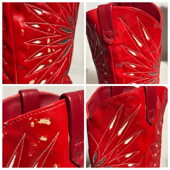 VTG DINGO Outwest Leather RED Inlay Coastal Cowgirl Boots 6.5 line dancing READ! - Picture 12 of 13